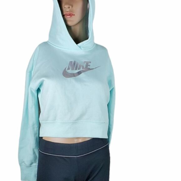 Nike Mint Green Cropped Hoodie Sweatshirt - Picture 1 of 6